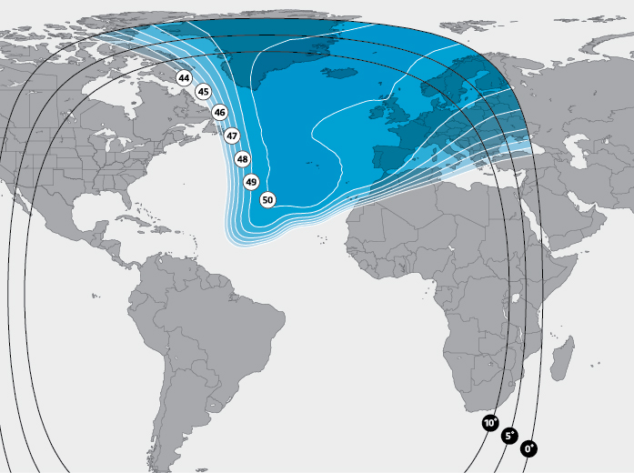 SES 6 East Atlantic Kapsama Alanı