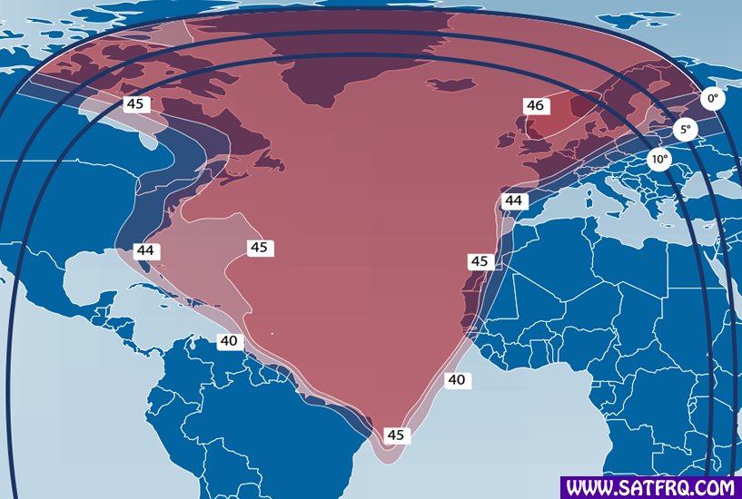 Telstar 11N Atlantic Ocean Zone de Couverture